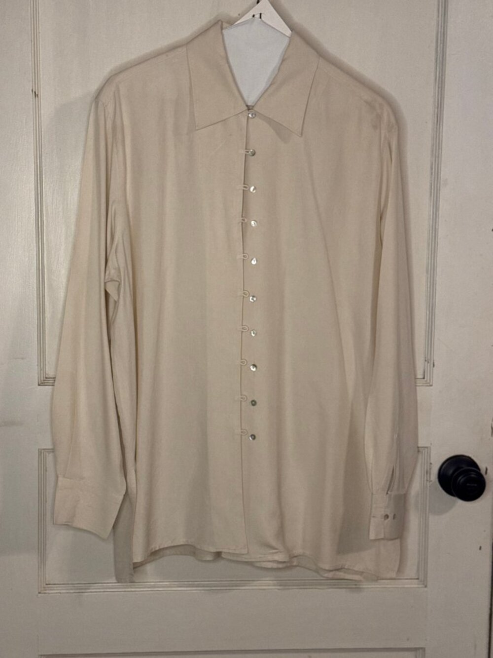 Vintage 90s Express Silk Ivory Button-Front Shirt Size M
